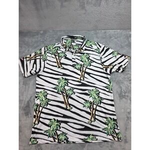 Bad Birdie Mens XL Golf Polo Shirt Zebra Palm Tree Tropical Kierland Black White